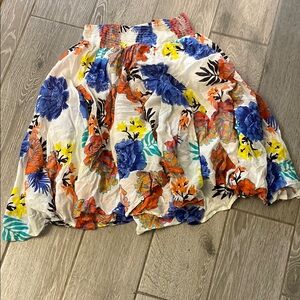 Blue and Yellow High-Low Bubble Midi Skirt